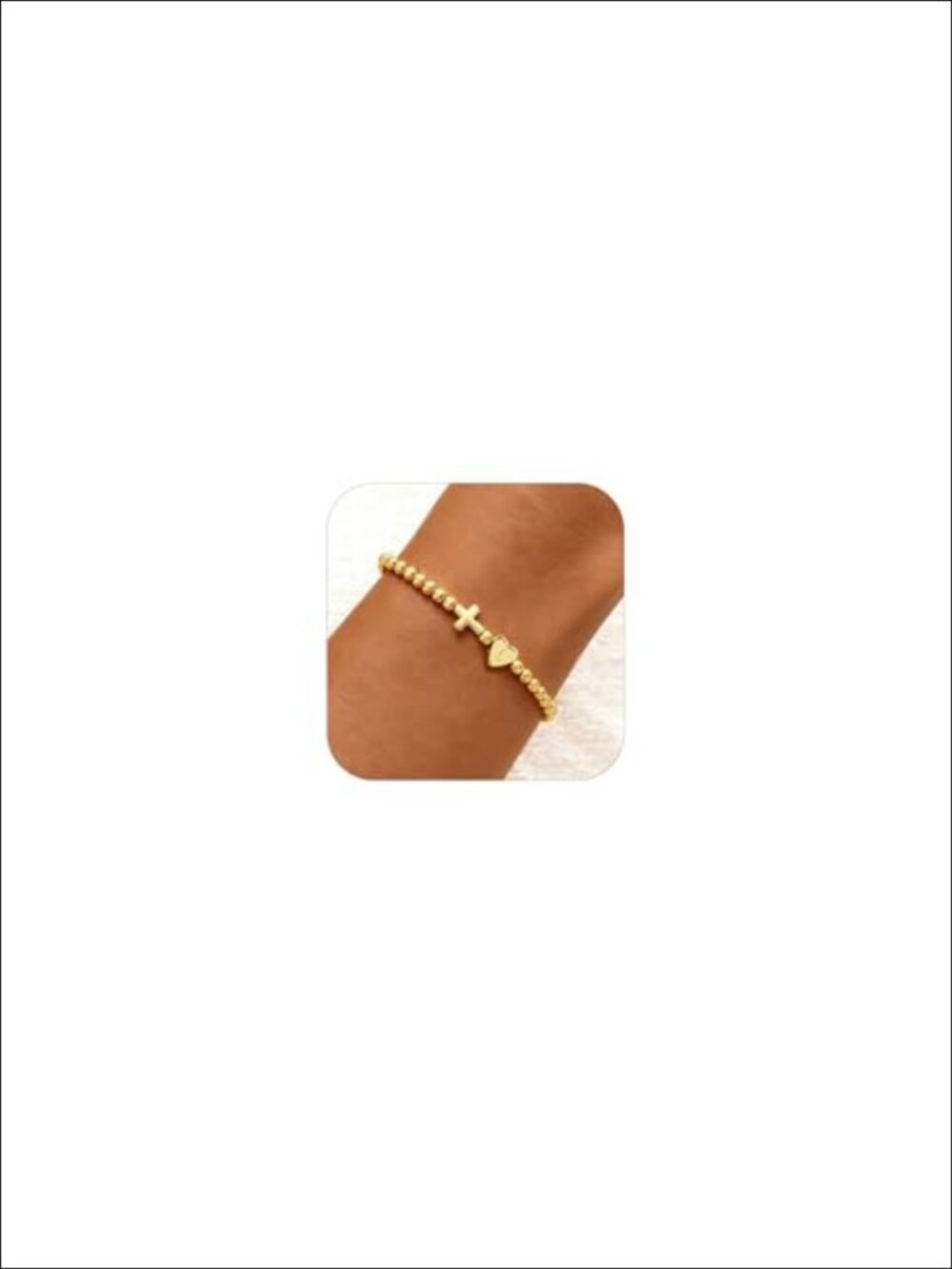 14K Gold Plated Beaded Stretch Bracelet Cross Initial Charm